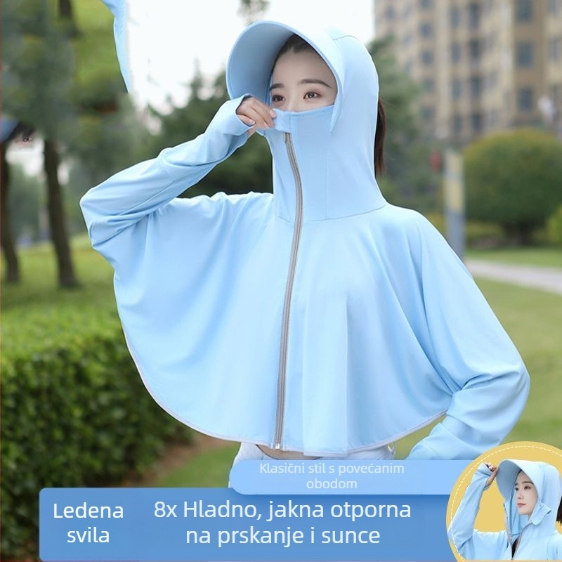 Pelerina od Ice Silk za zaštitu od sunca za žene, ljeto 2023, UV zaštita, aktivnosti na otvorenom, velika veličina, s širokim rubom