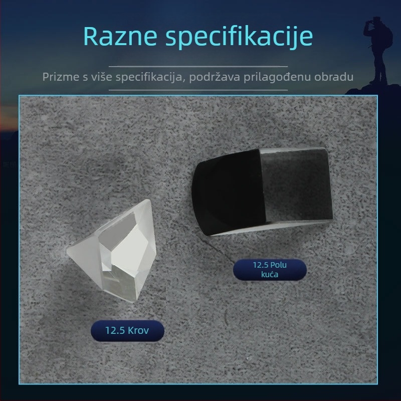 Optičko staklo, pravokutna krova-prizma, cementirana prizma-leća, 12.5 mm
