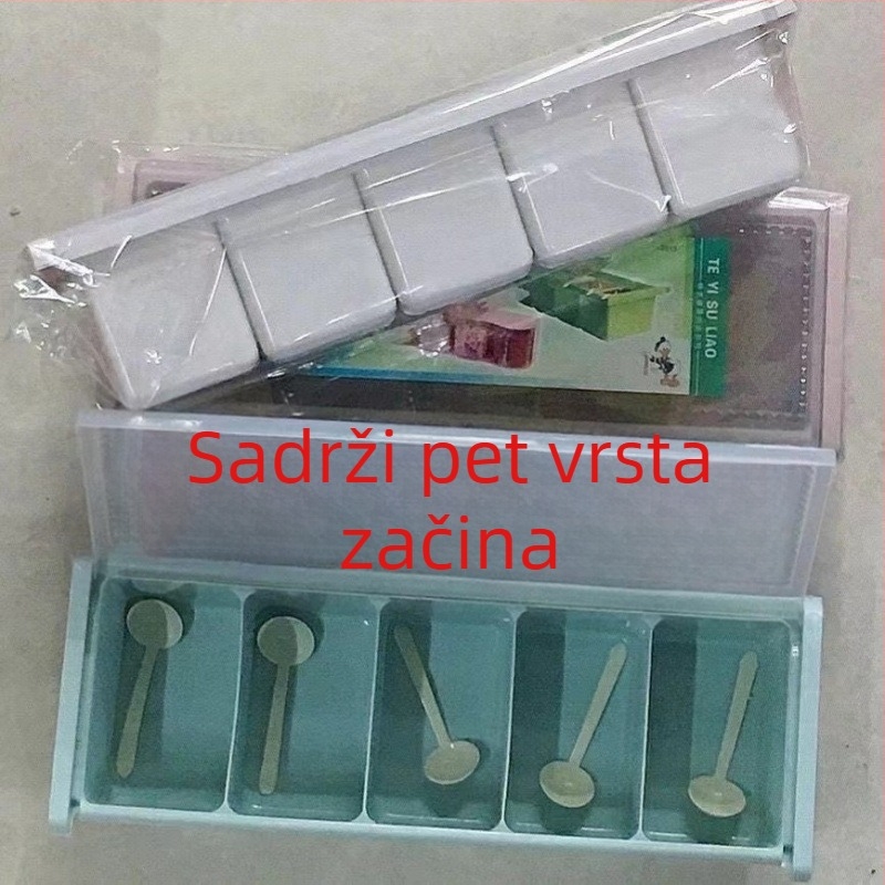 Set plastičnih staklenki i boca s preklopnim poklopcem, za kućnu upotrebu, spremnik soli sa žličicom, kuhinjska kutija za začine s više pretinaca