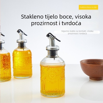 Staklena bočica za ulje s uskim otvorom, otporna na propuštanje, vintage reljefni cvjetni dizajn, kuhinjski dozator maslinovog ulja, precizna kontrola protoka ulja