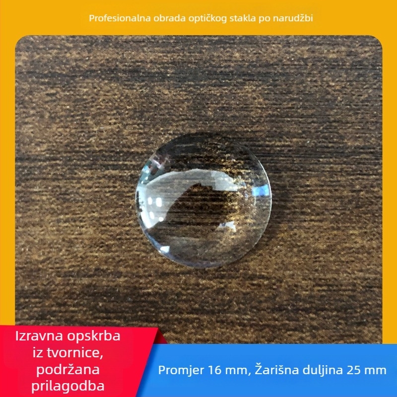 Meniska leća promjera 16 mm i plosno-konveksna leća, ljepljene leće u HD optičkom staklu, optički dodaci