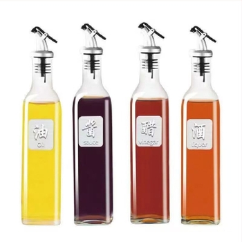 Set staklenih boca za umake i ulje, kvadratne boce 500 ml, nepropusne, za sojin sos, ocat, sezamovo ulje i kuhinjsko ulje