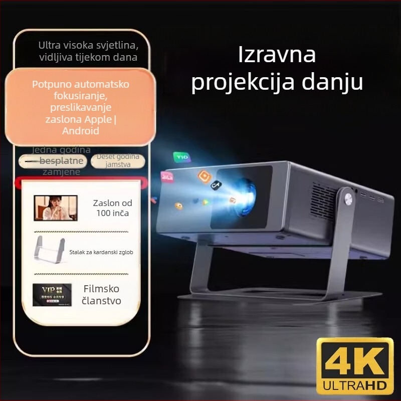 3D kućni projektor za dnevnu upotrebu - 1080p, 100-inčni projekcijski zaslon, 80W