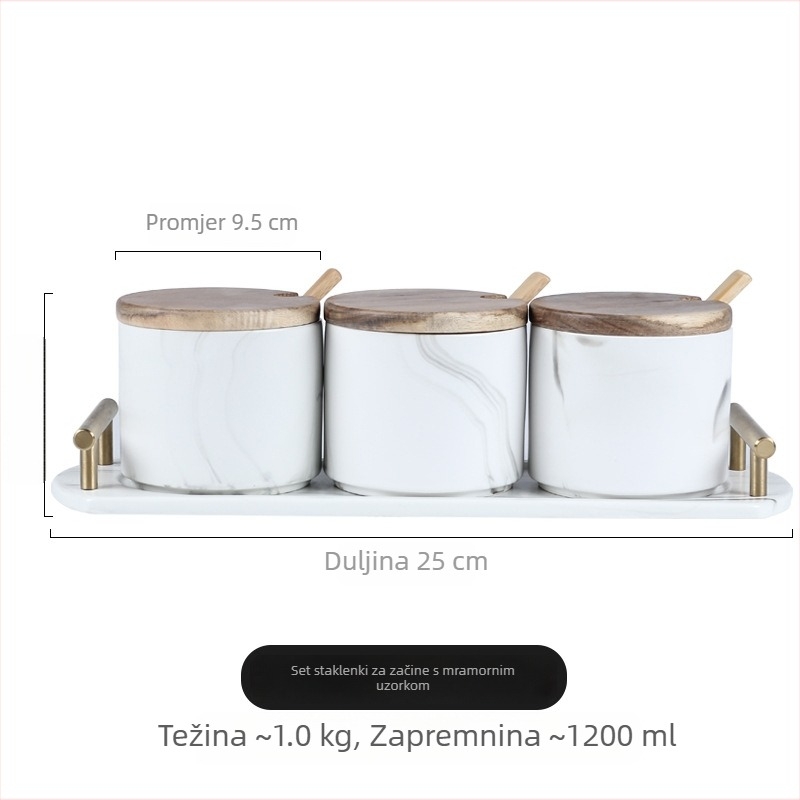 Set keramičkih posuda za začine s jednostavnim mramornim uzorkom, okrugli skandinavski stil, kućni dekor