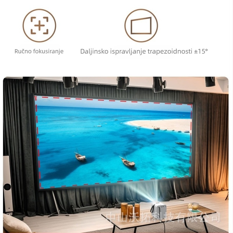 Kućni projektor za spavaću sobu, projekcija na zidu, bežično zrcaljenje zaslona, kompaktan i prijenosni za kućnu upotrebu