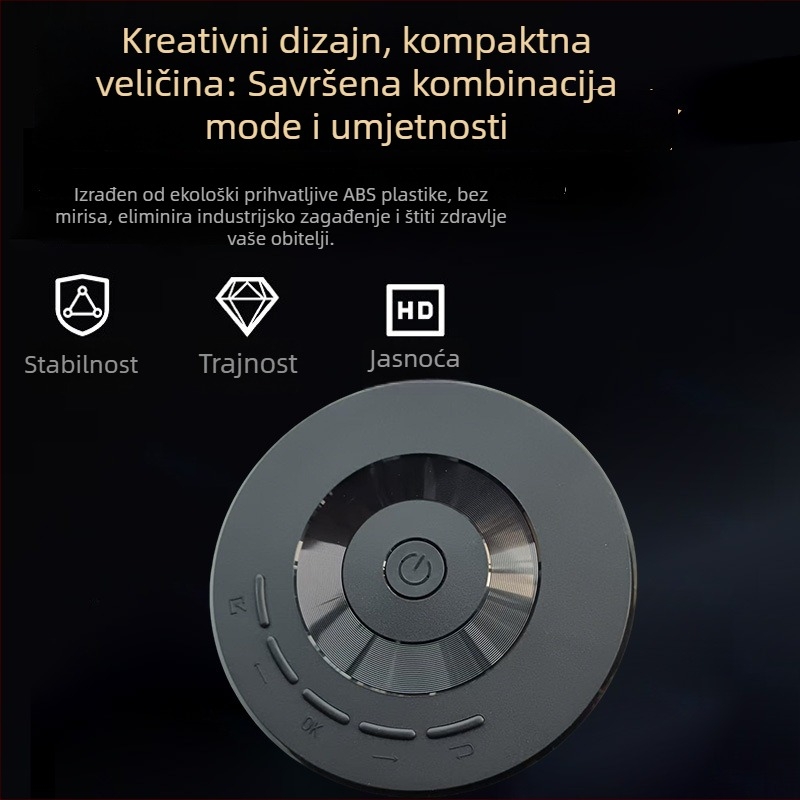 Kompaktni kružni projektor s kabelskim zrcaljenjem zaslona, podržava Android i iPhone, USB MP4 1080p