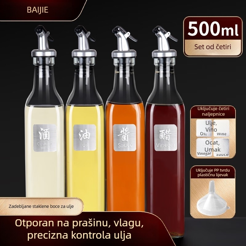 Staklena posuda za ulje i tekuće začine — boca za sojin umak i ocat, prašini otporna, moderan minimalistički dizajn