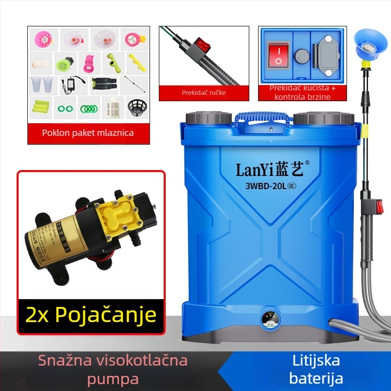 Blue Art DZL baterijski ruksni raspršivač s litijskom baterijom, pametan, punjivi pesticidni raspršivač za zaštitu biljaka