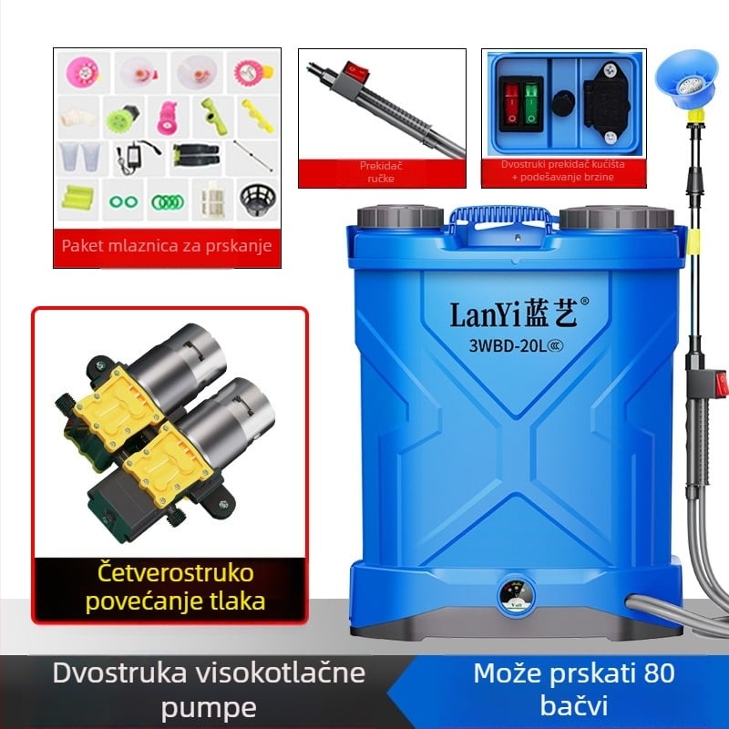 Blue Art DZL baterijski ruksni raspršivač s litijskom baterijom, pametan, punjivi pesticidni raspršivač za zaštitu biljaka