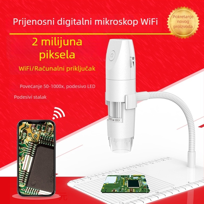 Bežični digitalni povećalo za pametni telefon, 1080P Wi-Fi, HD elektronički mikroskop, 1000× povećanje