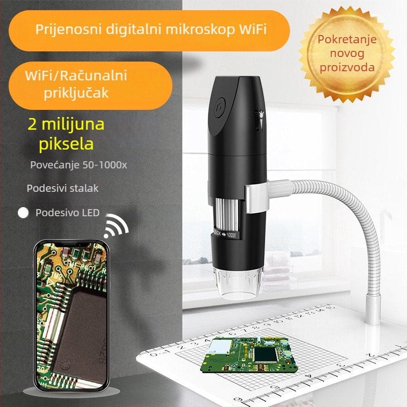 Bežični digitalni povećalo za pametni telefon, 1080P Wi-Fi, HD elektronički mikroskop, 1000× povećanje