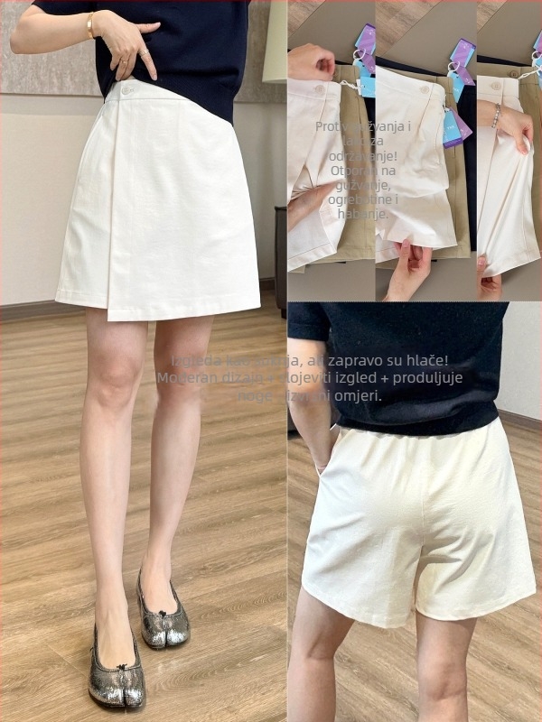Vrstaste suknja-hlače s pokrivenim trbuhom, elegantan A-linijski kroj, kapri duljina, otporne na naboranje, blago rastezljive