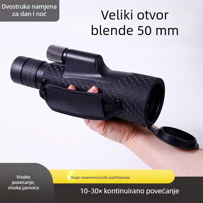 Monokularni teleskop sa zumom 10-30x50, prijenosni, ručni, s velikim okularom, za fotografiju, na otvorenom, noćni vid