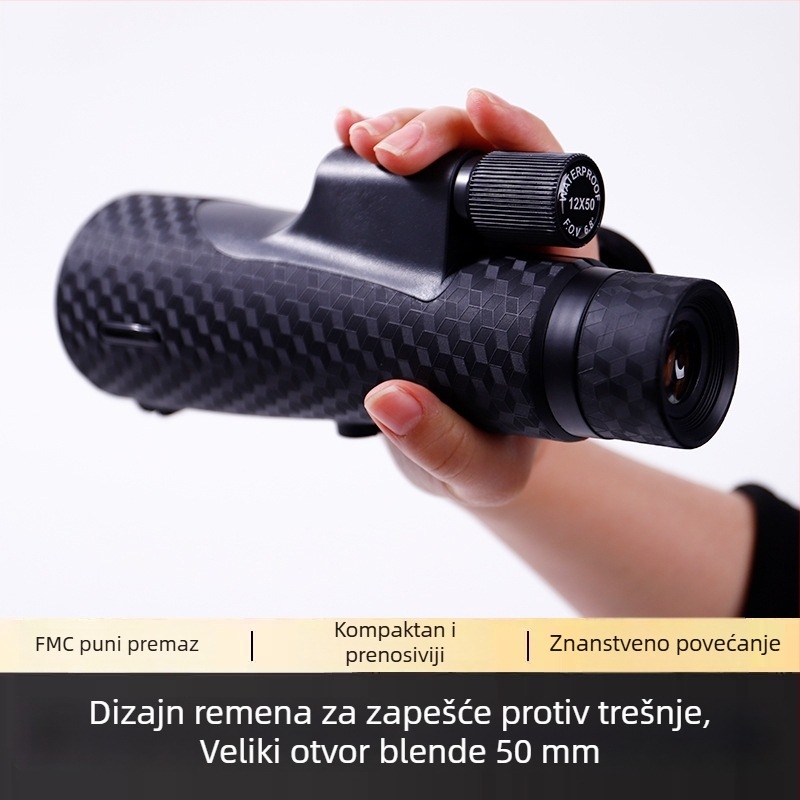 HD monocularni teleskop s 50 mm objektivom, podesivim fokusom, velikim ručnim kolom, narukvica za zapešće, prijenosan za mobitel