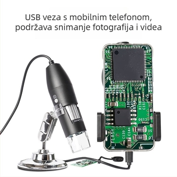 Visokorezolucijski digitalni mikroskop, ručni i stolni, kompatibilan sa pametnim telefonima i računalima.
