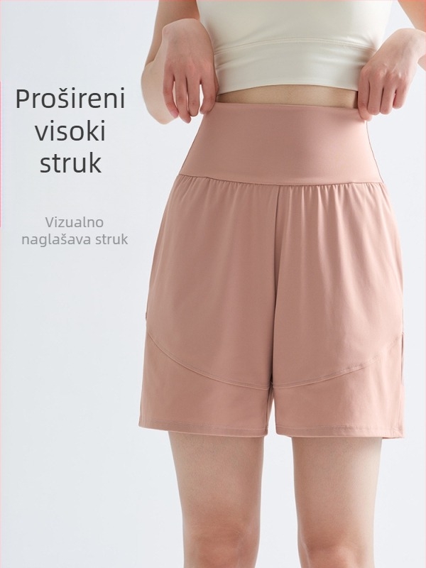 Damske široke brzosušne sportske šorceve za trčanje i trening, srednja dužina, visok struk, vitak kroj, ljeto joga i fitness.