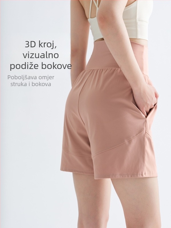Damske široke brzosušne sportske šorceve za trčanje i trening, srednja dužina, visok struk, vitak kroj, ljeto joga i fitness.