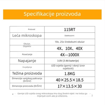 Binokularni biološki mikroskop za poučavanje, laboratorijski mikroskop visoke razlučivosti, prijenosni za promatranje bakterija