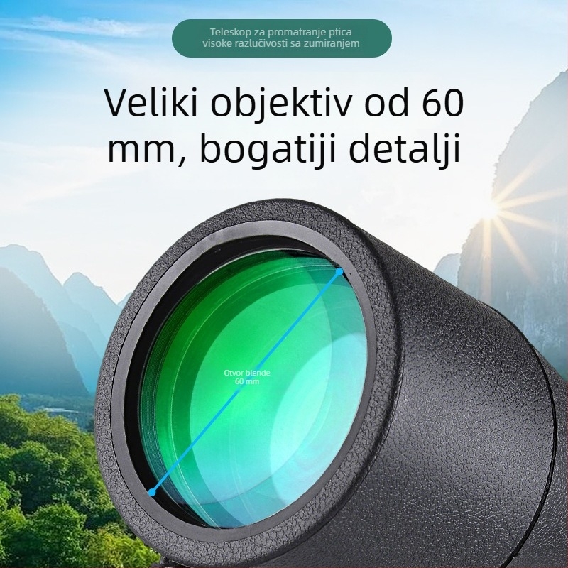 Monokular za promatranje ptica 25-75x60, sa nosačem za stativ i držačem za telefon za fotografiranje