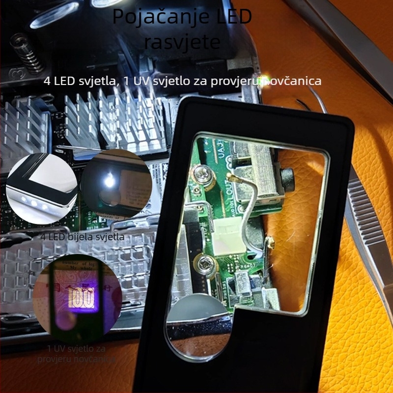 Chuda ultra-tanka prijenosna LED lupa za čitanje, džepnog formata, 5 LED, dvostruka leća, uz olovku