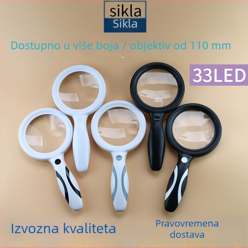 Nova ručna lupa 8011-33L s kružnim LED svjetlom od 33 LED-a, USB kabel za napajanje, dodirni prekidač, tri razine svjetline