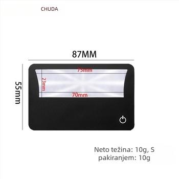 Chuda prijenosno PVC povećalo za karticu sa svjetlom, stil vizitke, 3× povećanje