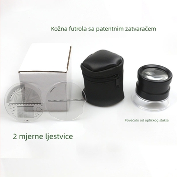 Chuda cilindrično povećalo 30×, kružna skala u obliku križa, za čitanje boja kartica tkanina i malih tekstova, s dijamantnim umetkom