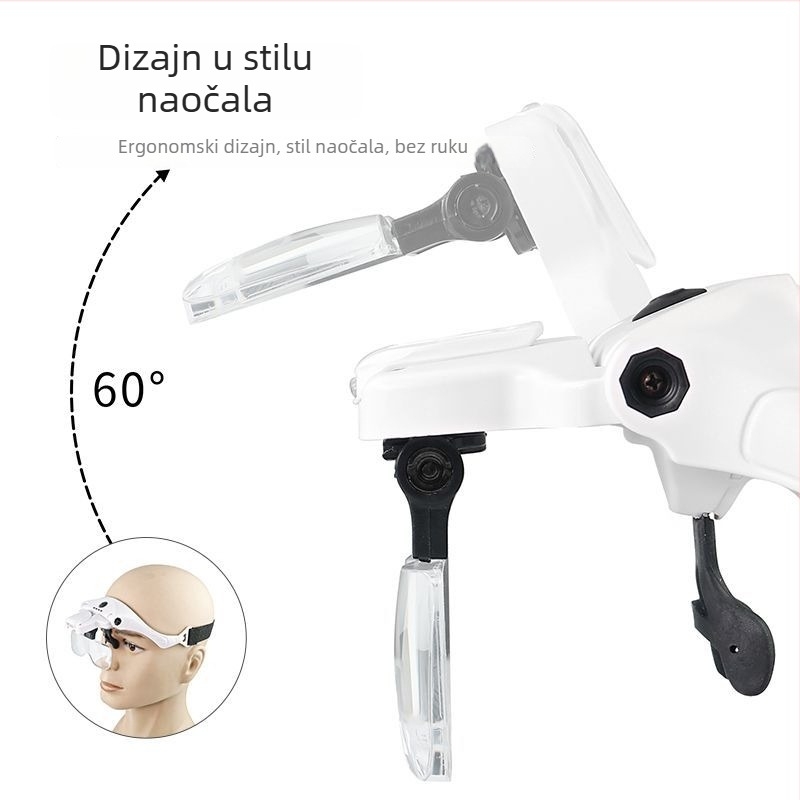 9892B2C1 lupa za glavu s USB punjenjem, 5 kompleta akrilnih optičkih leća