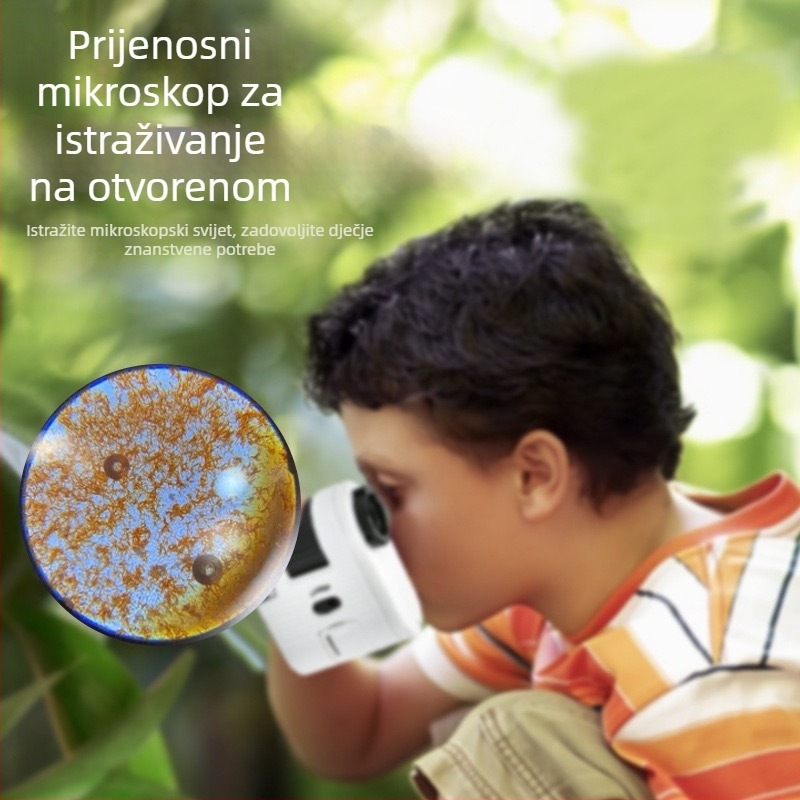 100× mini mikroskop za djecu – zabavan znanstveni povećalo s LED svjetlom i lampom za otkrivanje bankovnica