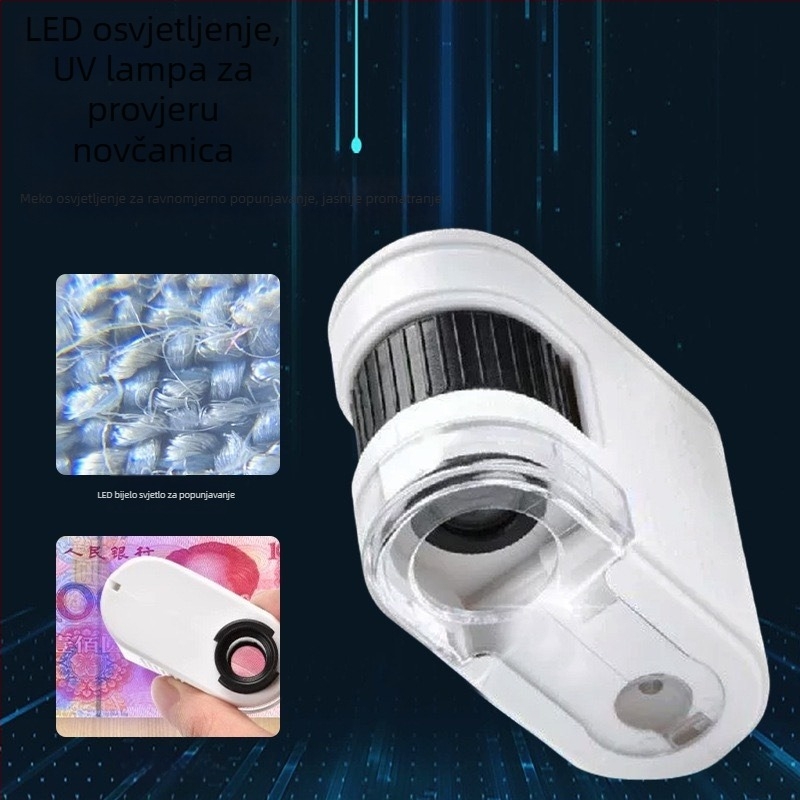 100× mini mikroskop za djecu – zabavan znanstveni povećalo s LED svjetlom i lampom za otkrivanje bankovnica