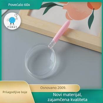 60 mm lupa s oštrim držalom, ručna lupa za čitanje, poklon lupa s tiskom logotipa u boji