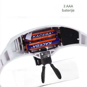 Lupa na glavi sa LED svjetlom, pet leća, za čitanje starijih i rad na produženju trepavica, model 9892B1