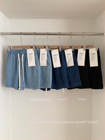 CatKaiser Lyocell denim šortse za žene – visokim strukom, elastičan pojas, dužina 3/4, lagani ljetni casual sportski stil