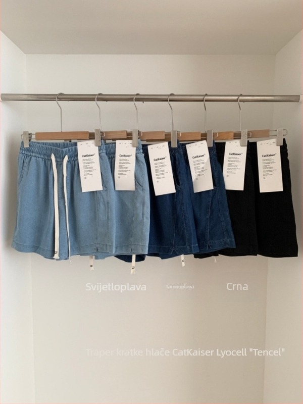 CatKaiser Lyocell denim šortse za žene – visokim strukom, elastičan pojas, dužina 3/4, lagani ljetni casual sportski stil