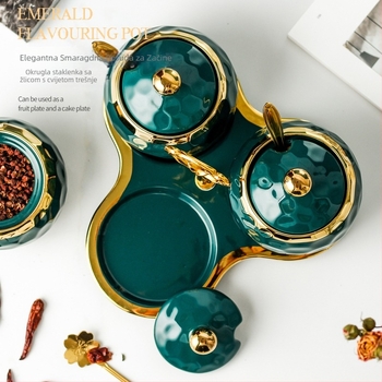 Hanle Nordic keramičke posude za začine – smaragdno zelena i elegantna bijela, 4-djelni set: posuda za šećer, posuda za sol, posuda za monosodium glutamat (MSG) i posuda za začine