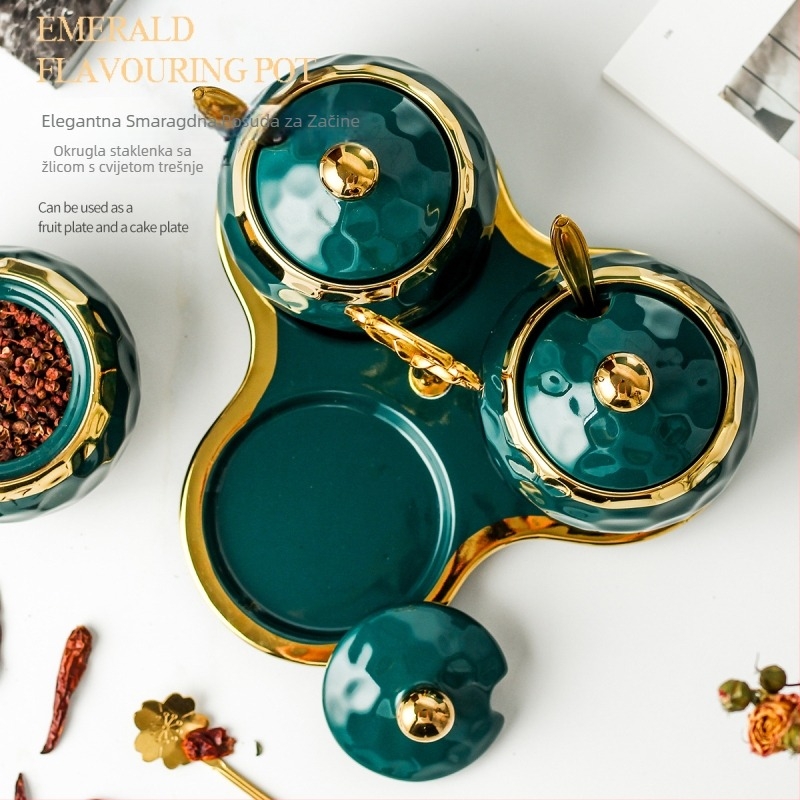 Hanle Nordic keramičke posude za začine – smaragdno zelena i elegantna bijela, 4-djelni set: posuda za šećer, posuda za sol, posuda za monosodium glutamat (MSG) i posuda za začine