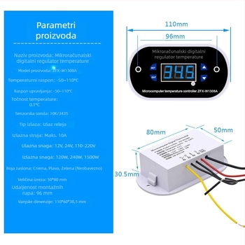 ZFX-W1308A digitalni termostatski regulator temperature, elektronički regulator temperature, visoka preciznost, podesivi prekidač temperature