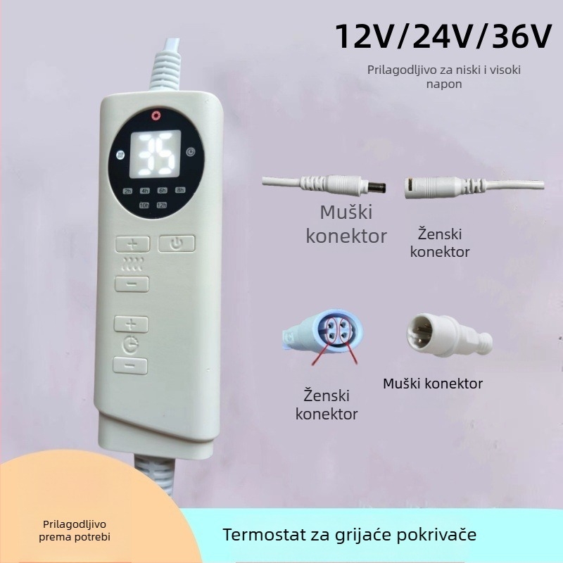12V/24V termostat za električnu deku – regulator temperature za grijnu podlogu sa senzorom, pametnim tajmerom i prekidačem konstantne temperature