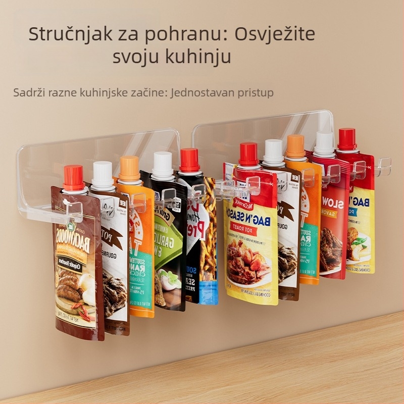 Kuhinjski zidni stalak za začine, bez bušenja, organizator za vrećice začina