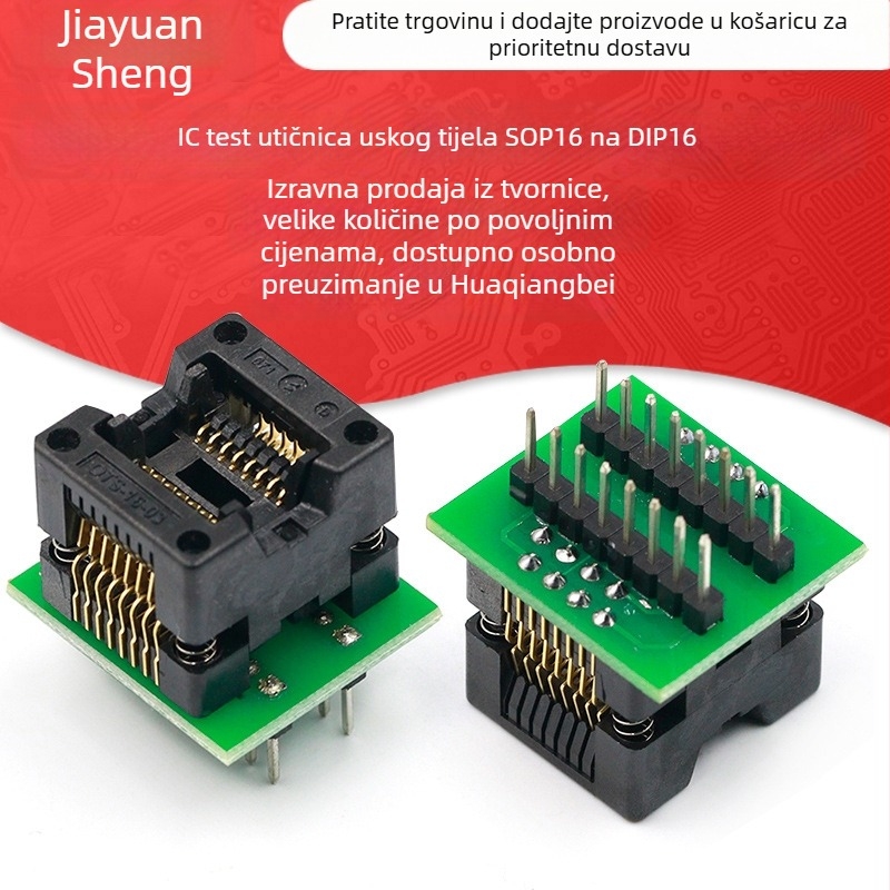 IC testna utičnica, uskog tijela, SOP16 na DIP16, 1,27 mm razmak, programirajuća utičnica