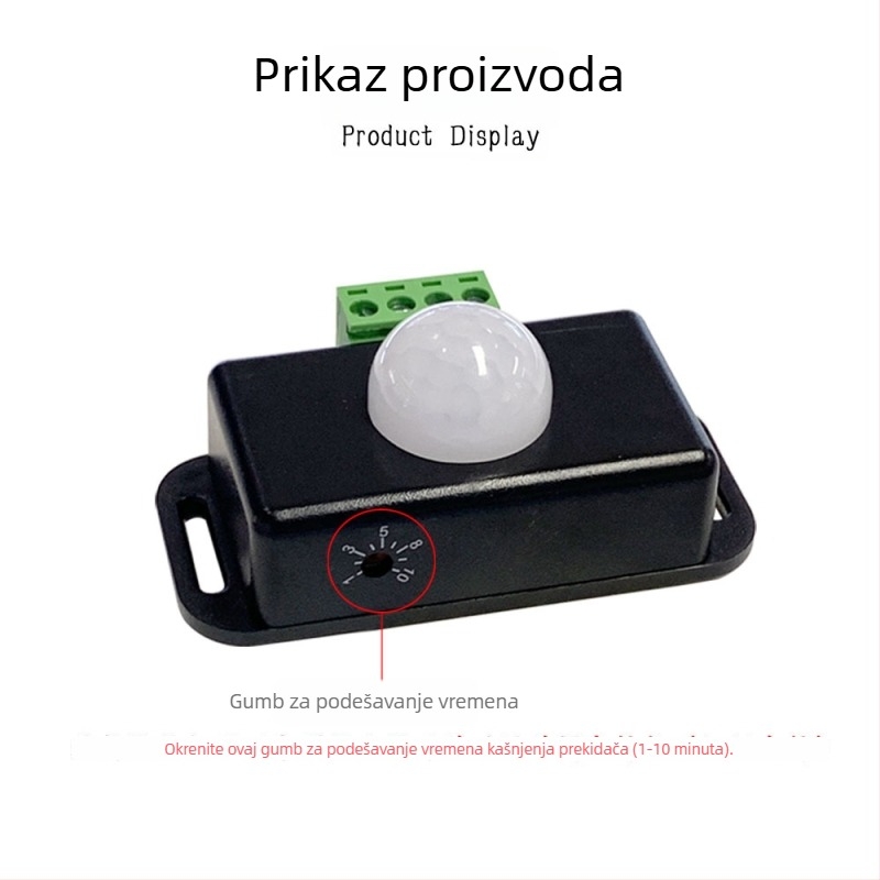 Infracrveni PIR senzor pokreta za monokromatsku LED traku – garderoba, hodnik, stepenice