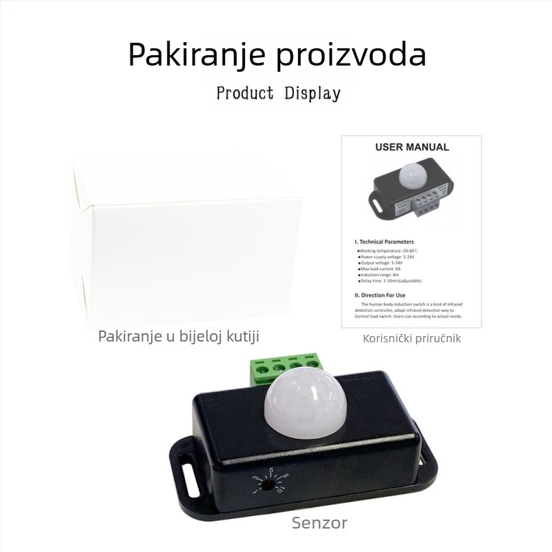Infracrveni PIR senzor pokreta za monokromatsku LED traku – garderoba, hodnik, stepenice