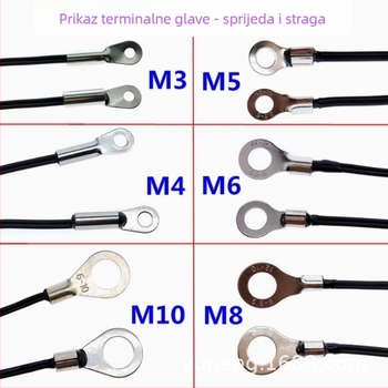 NTC termistorski senzor za temperaturu, 10K, otvori M3–M12, fiksirani kabel, sonda za uho