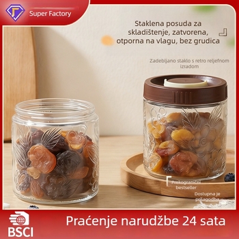 Staklena posuda za pohranu, retro stil, s ručkom, velikog promjera, hermetički zatvoren poklopac, kuhinjska pohrana žitarica