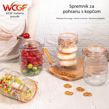 Set staklenih posuda s kapom od nehrđajućeg čelika, s točkasti uzorak, zapremnina 1000 ml, 32 oz, prehrambena kvaliteta
