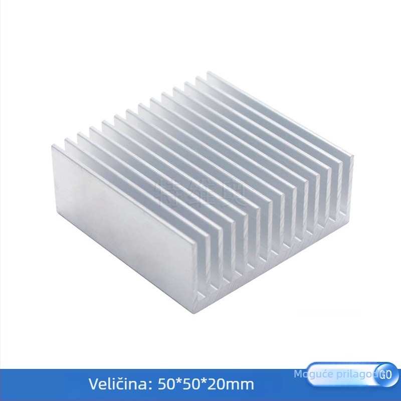 Aluminijski hladnjak za elektroniku, profil 50×50×20 mm, aluminijska legura, toplinska vodljivost
