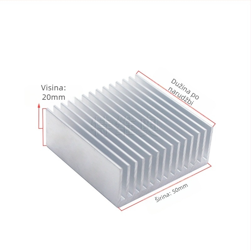 Aluminijski hladnjak za elektroniku, profil 50×50×20 mm, aluminijska legura, toplinska vodljivost
