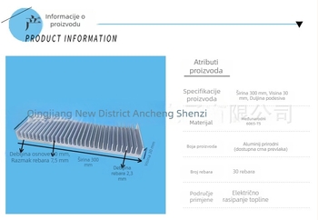 Aluminijski profilni hladnjak za visokoučinkoviti elektronički pojačivač, dimenzije 300 × 30 mm, aluminij 6063