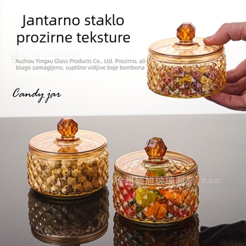 Staklena posuda za slatkiše u europskom stilu, kristalni dizajn, svadbena dekorativna para, ambalaža boje jantar