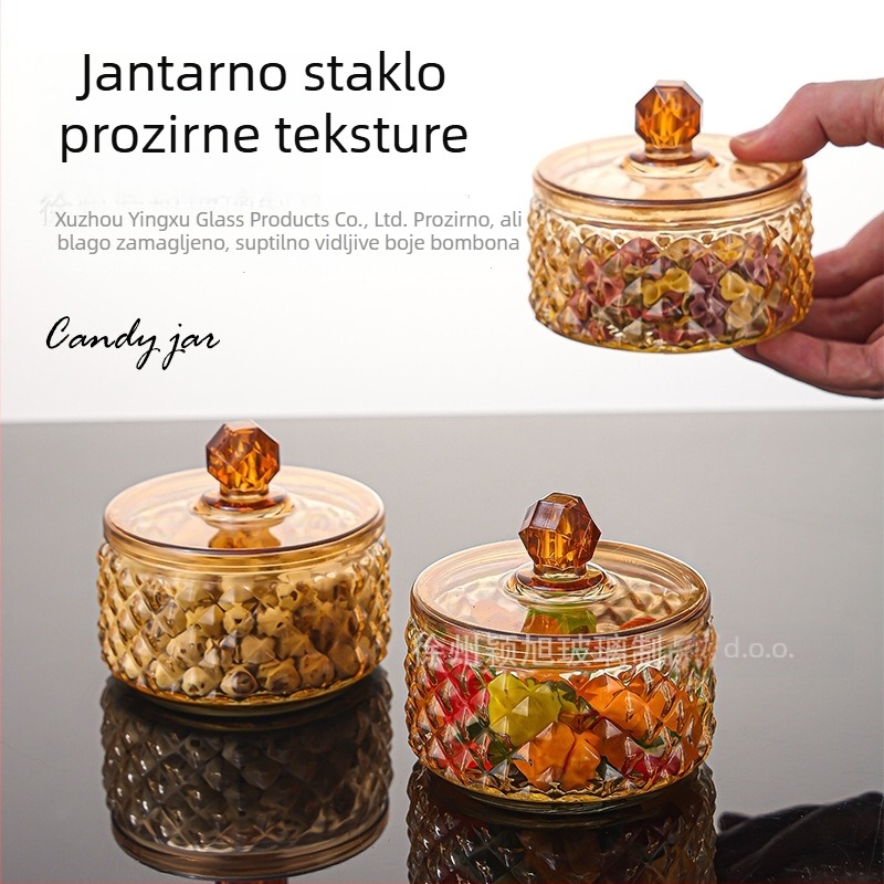 Staklena posuda za slatkiše u europskom stilu, kristalni dizajn, svadbena dekorativna para, ambalaža boje jantar